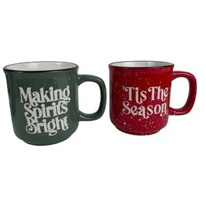 Christmas Red & Green‎ 2 Stackable Mugs Ceramic Set Coffe Holidays Season MUGS